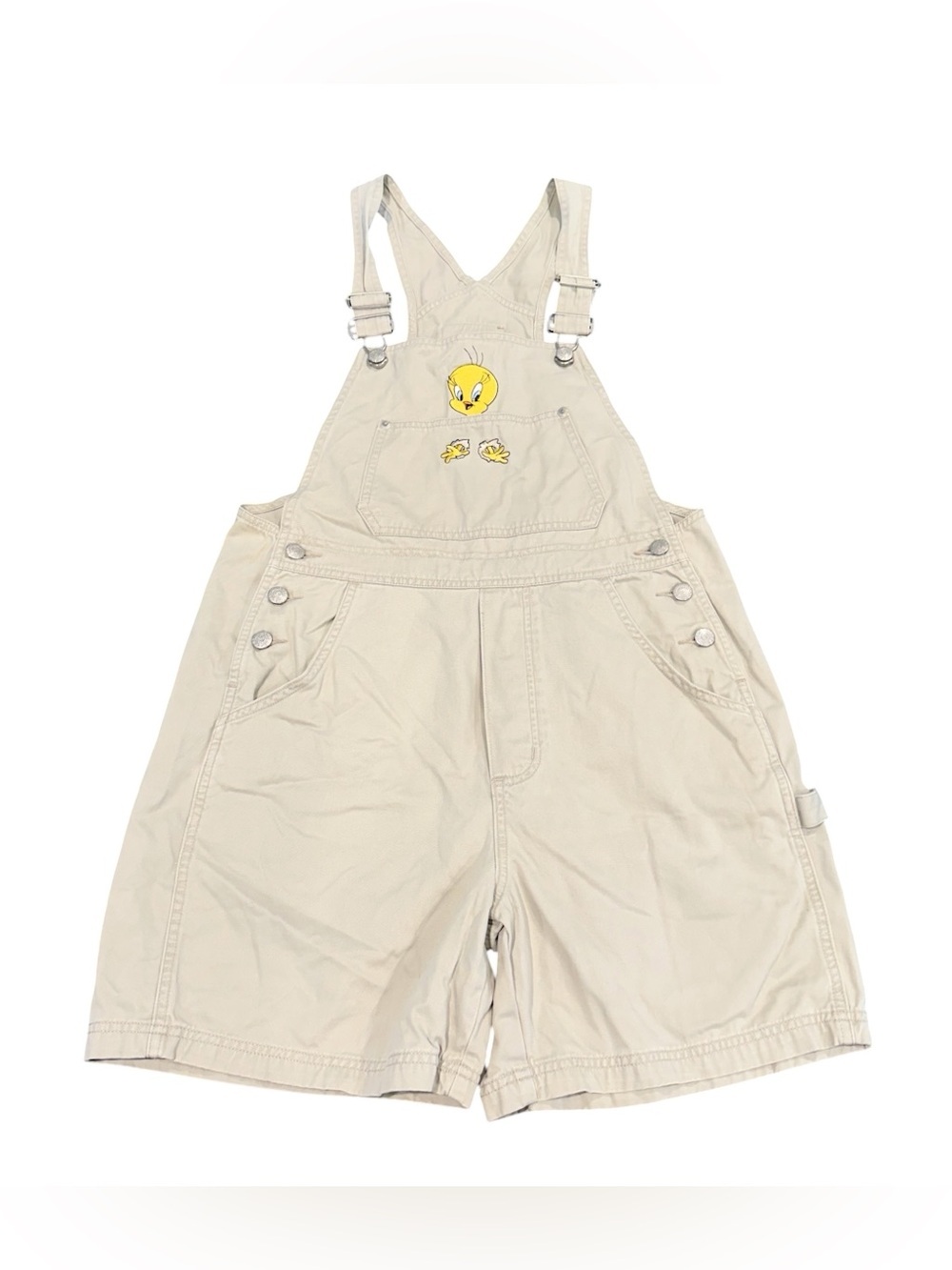 Vintage Tweety Bird Werner brothers overalls shortalls women small tan Y2K 90s